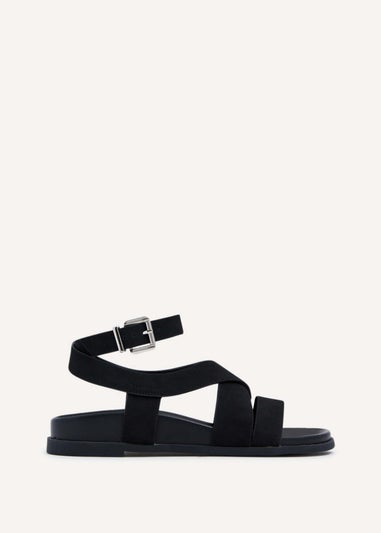 Linzi Kay Black Faux Suede Footbed Wrap Around Sandal