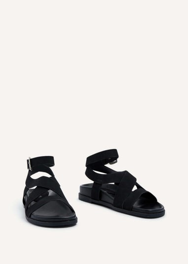 Linzi Kay Black Faux Suede Footbed Wrap Around Sandal