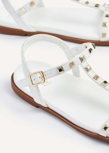 Linzi Bliss White Faux Leather T-Bar Footbed Sandal