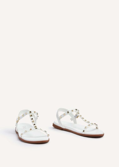 Linzi Bliss White Faux Leather T-Bar Footbed Sandal