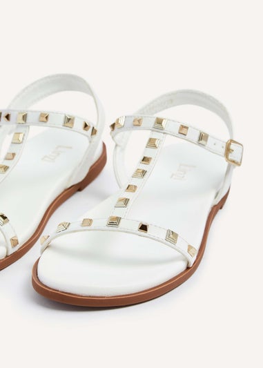 Linzi Bliss White Faux Leather T-Bar Footbed Sandal