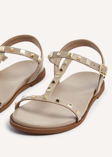 Linzi Bliss Taupe Faux Leather T-Bar Footbed Sandal