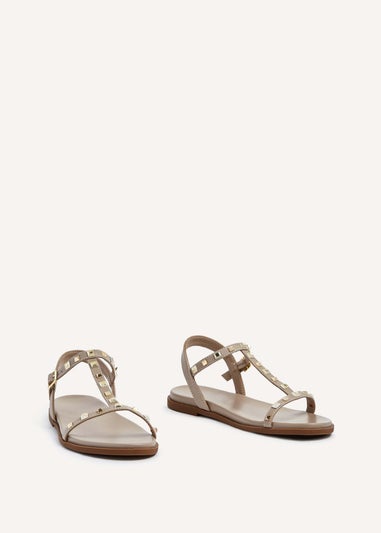 Linzi Bliss Taupe Faux Leather T-Bar Footbed Sandal