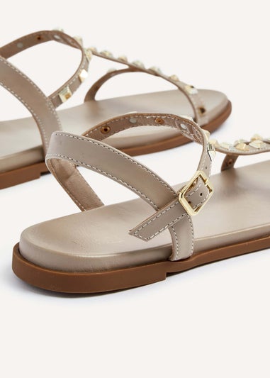 Linzi Bliss Taupe Faux Leather T-Bar Footbed Sandal