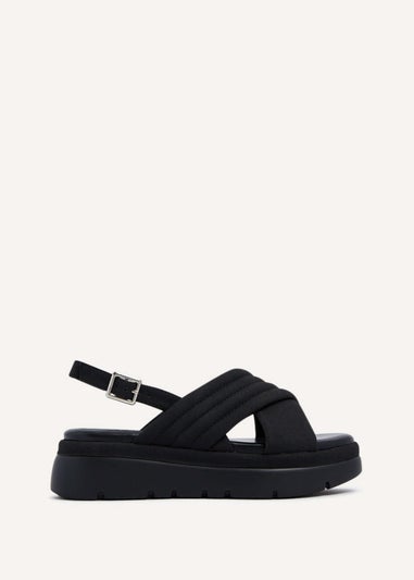 Linzi Shae Black Faux Nubuck Padded Crossover Flatform Sandals