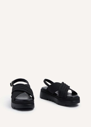 Linzi Shae Black Faux Nubuck Padded Crossover Flatform Sandals