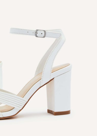 Linzi City White Faux Leather Block Heeled Sandal