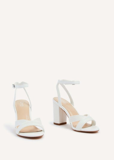 Linzi City White Faux Leather Block Heeled Sandal