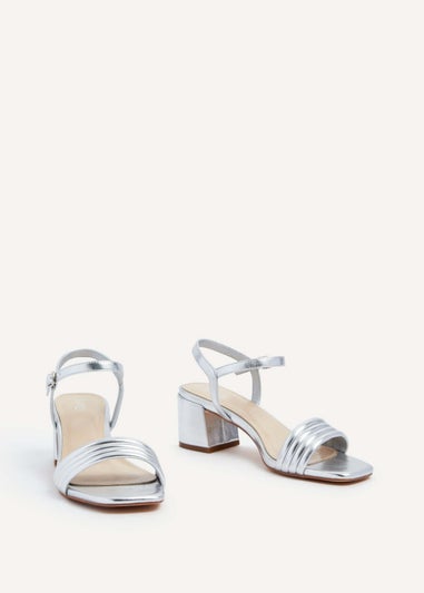 Linzi Toronto Silver Faux Leather Block Heeled Sandal