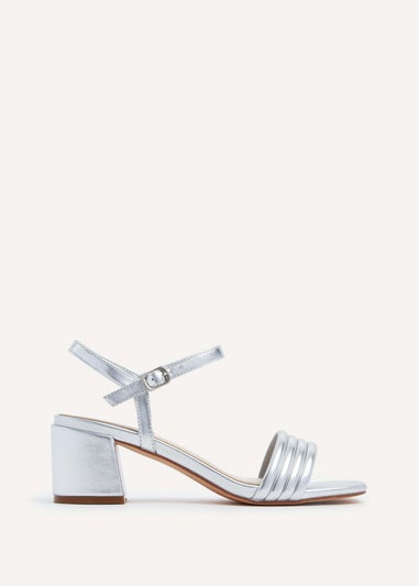 Linzi Toronto Silver Faux Leather Block Heeled Sandal