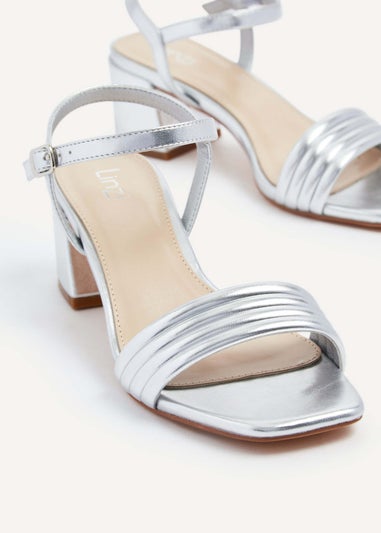 Linzi Toronto Silver Faux Leather Block Heeled Sandal