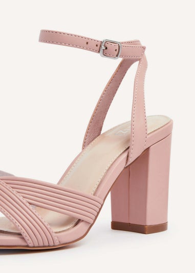 Linzi City Dusky Pink Faux Leather Block Heeled Sandal