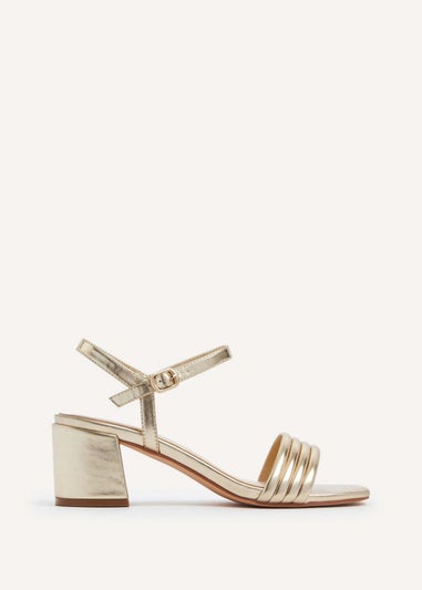 Linzi Toronto Gold Faux Leather Block Heeled Sandal