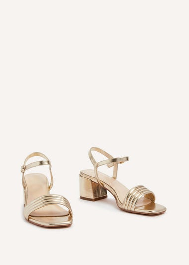 Linzi Toronto Gold Faux Leather Block Heeled Sandal