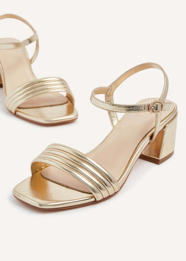 Linzi Toronto Gold Faux Leather Block Heeled Sandal