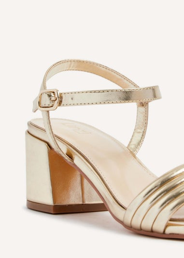 Linzi Toronto Gold Faux Leather Block Heeled Sandal