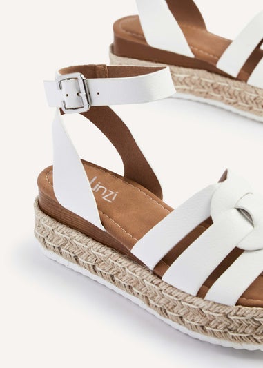 Linzi Dakota White Faux Leather Woven Espadrille Inspired Flatform Sandal