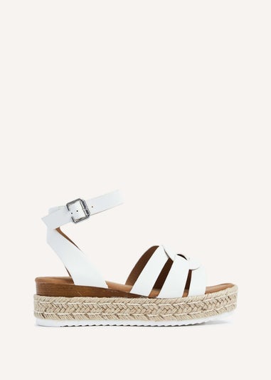 Linzi Dakota White Faux Leather Woven Espadrille Inspired Flatform Sandal