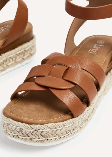 Linzi Dakota Tan Faux Leather Woven Espadrille Inspired Flatform Sandal