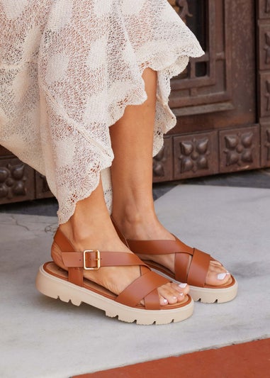 Linzi Blake Tan Faux Leather Chunky Sandal