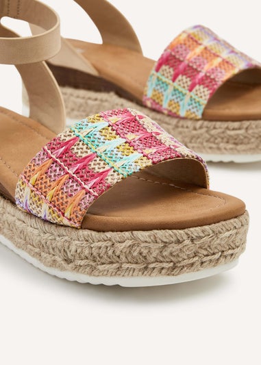 Linzi Anya Multi Coloured Raffia Flatform Sandal