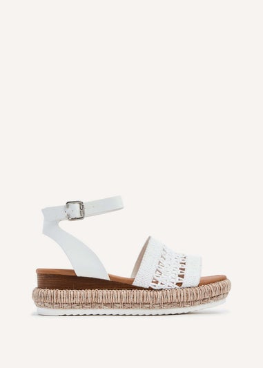 Linzi Evie White Faux Leather Cut Out Woven Espadrille Inspired Platform Wedge