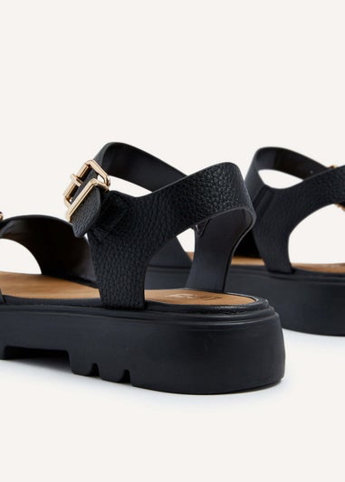 Linzi Comet Black Faux Grain Leather Chunky Sandal