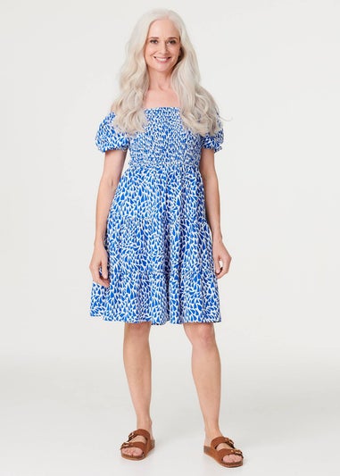 Izabel London Blue Heart Print Knee Length Smock Dress