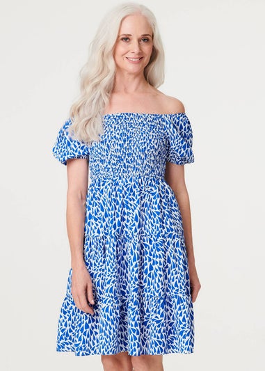 Izabel London Blue Heart Print Knee Length Smock Dress