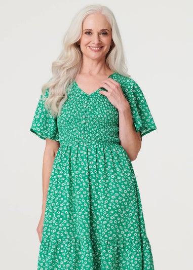 Izabel London Green Ditsy Floral Midi Smock Dress