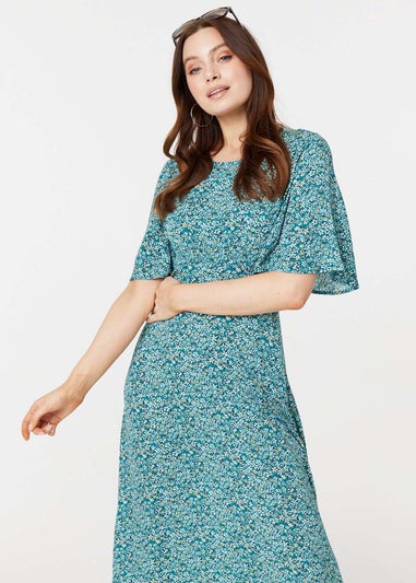 Izabel London Light Green Ditsy Floral 1/2 Sleeve Midi Dress