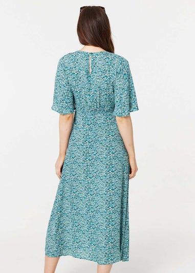 Izabel London Light Green Ditsy Floral 1/2 Sleeve Midi Dress