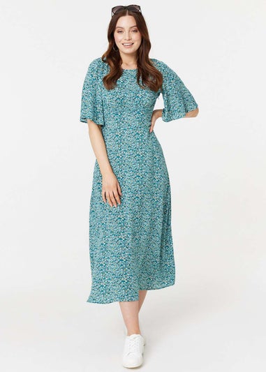 Izabel London Light Green Ditsy Floral 1/2 Sleeve Midi Dress