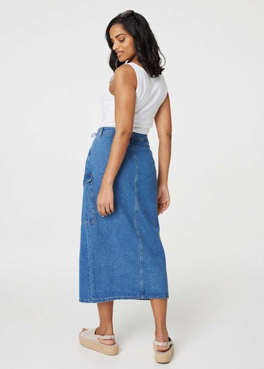 Izabel London Blue Denim High Waist Split Midi Skirt