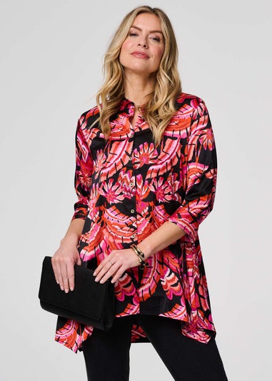 Izabel London Black Printed 3/4 Sleeve Tunic Shirt