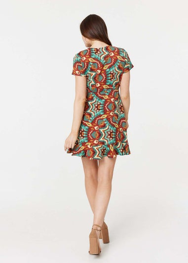 Izabel London Red Printed Ruffle Front Wrap Dress