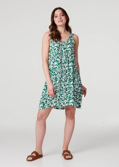 Izabel London Green Printed Sleeveless Swing Dress