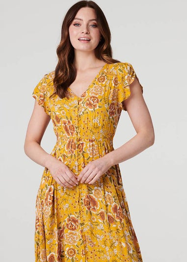 Izabel London Yellow Floral Lace Detail Maxi Dress