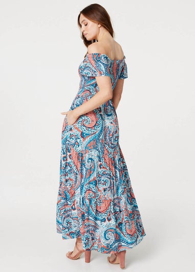 Izabel London Blue Paisley Square Neck Maxi Dress