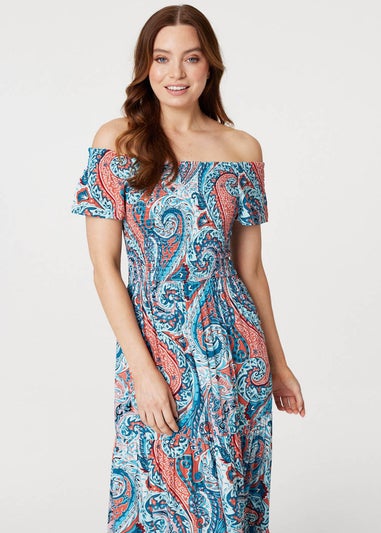 Izabel London Blue Paisley Square Neck Maxi Dress