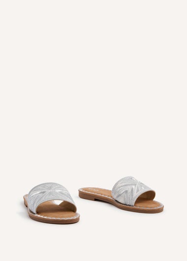 Linzi Cabana Silver Aztec Design Flat Sandal