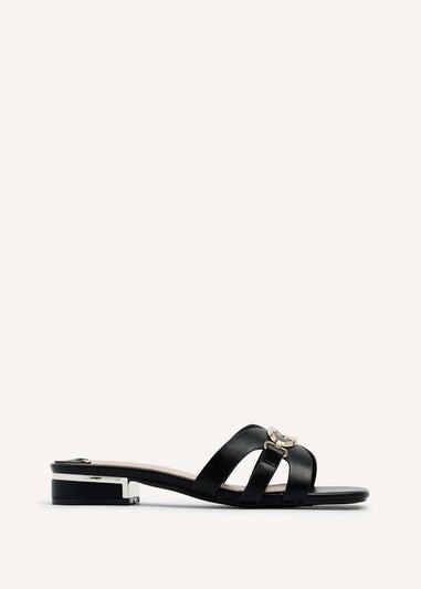 Linzi Gallery Black Faux Leather Low Heeled Sandal