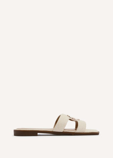 Linzi Vida Ivory Canvas Flat Sandal