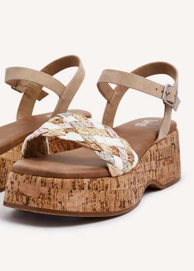 Linzi Dannie Neutral Weaved Cork Wedged Flatform