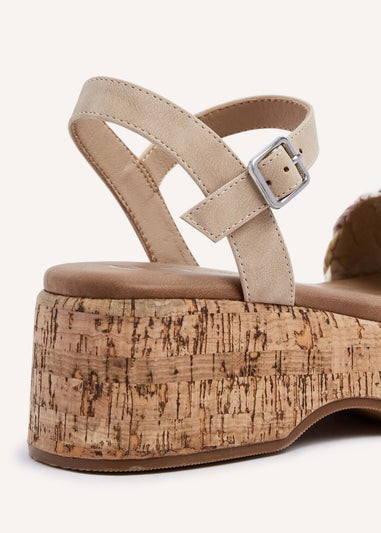 Linzi Dannie Neutral Weaved Cork Wedged Flatform