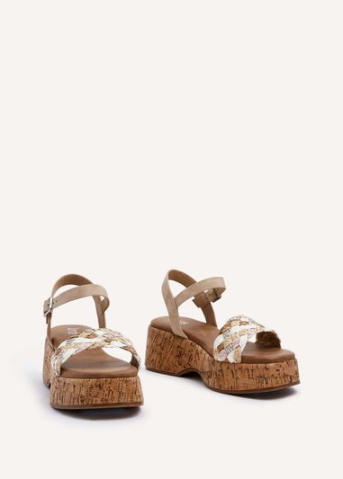 Linzi Dannie Neutral Weaved Cork Wedged Flatform