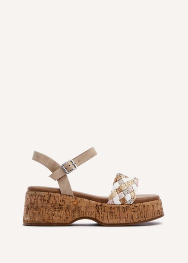 Linzi Dannie Neutral Weaved Cork Wedged Flatform