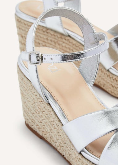 Linzi Vision Silver Faux Leather Crossover Rope Detail Wedge