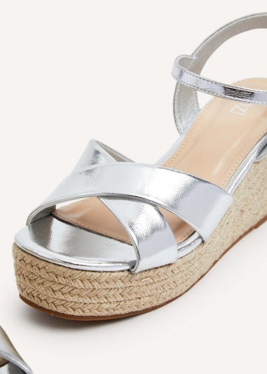 Linzi Vision Silver Faux Leather Crossover Rope Detail Wedge