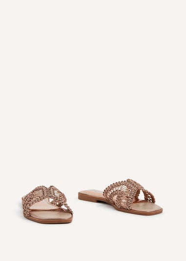 Linzi Kalina Rose Gold Faux Leather Knitted Slider Sandal